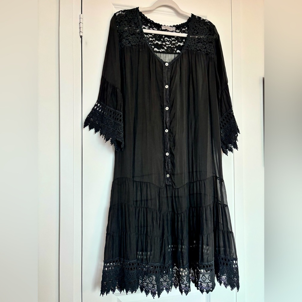‼️ SOLD 🛍️ 100% Silk LARA GUIDOTTI Elegant Black Lace Dress Made in Italy - Picture 3 of 14